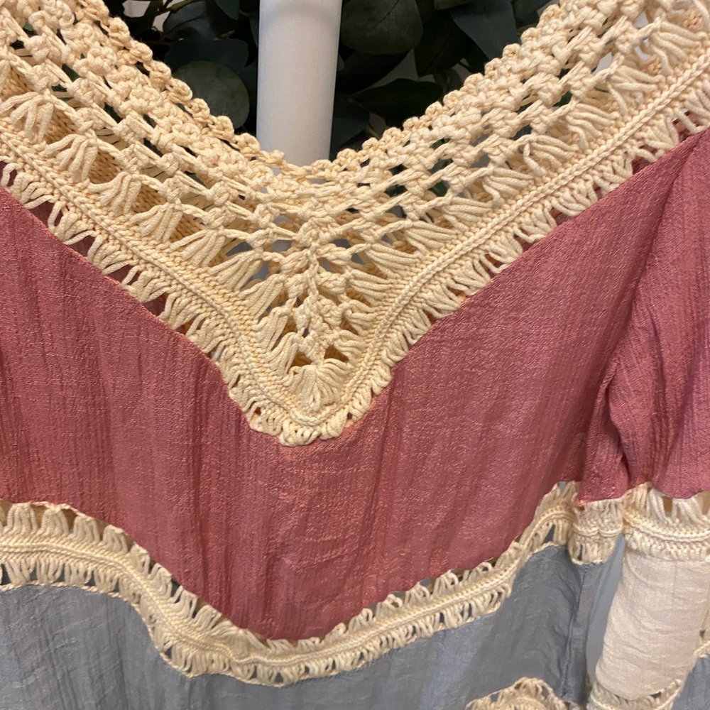 Boho Color Block Crocheted Top Xs S - image 4